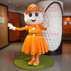 Orange Golf Ball mascot costume character dressed with a Mini Dress and Gloves