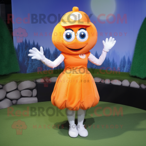 Orange Golf Ball mascot costume character dressed with a Mini Dress and Gloves