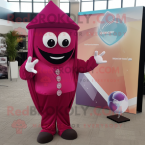 Magenta Engagement Ring mascot costume character dressed with a Jumpsuit and Shawl pins