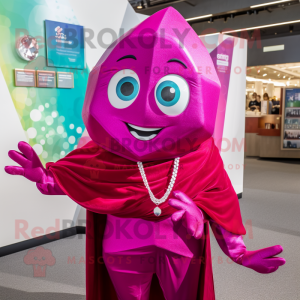 Magenta Engagement Ring mascot costume character dressed with a Jumpsuit and Shawl pins