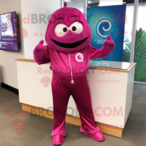Magenta Engagement Ring mascot costume character dressed with a Jumpsuit and Shawl pins
