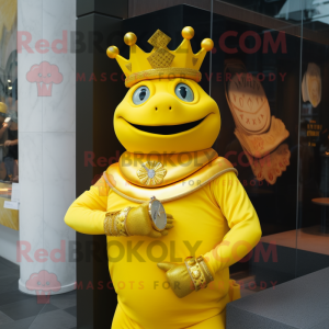 Yellow King mascot costume character dressed with a Turtleneck and Bracelet watches