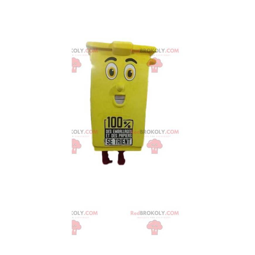 Mascota de basura de reciclaje amarillo con una gran sonrisa - Mascota de basura de reciclaje amarillo con una gran sonrisa -