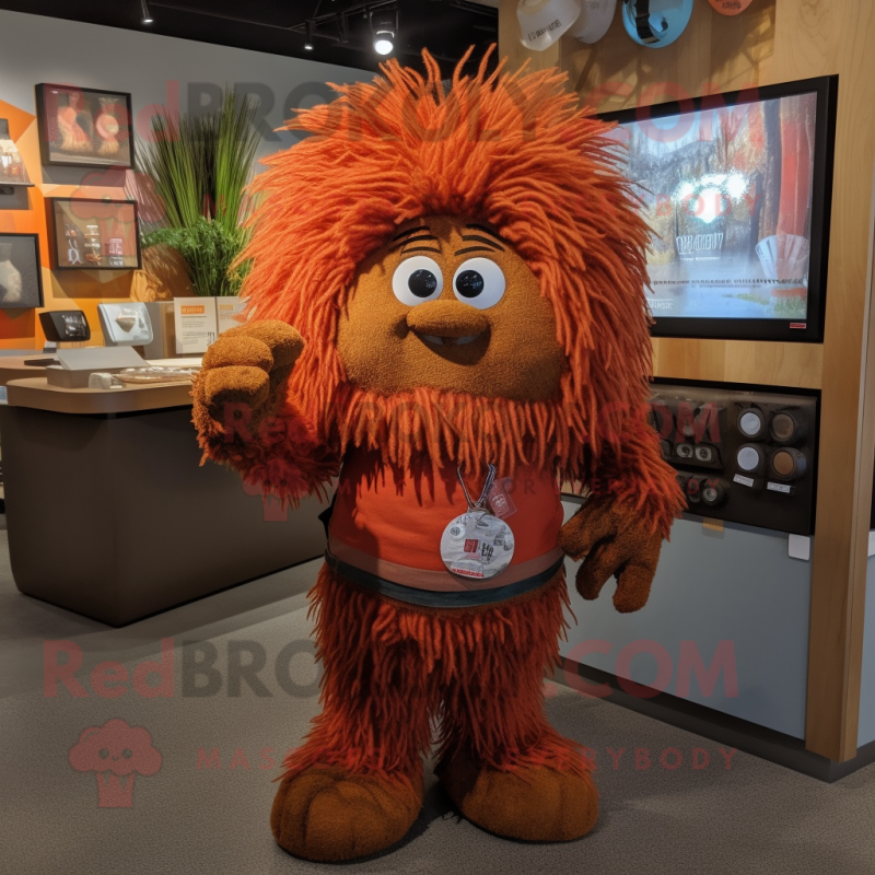 Rust Pendant mascot costume character dressed with a Graphic Tee and Hair clips Rust Pendant mascot costume character dressed with a Graphic Tee and Hair clips