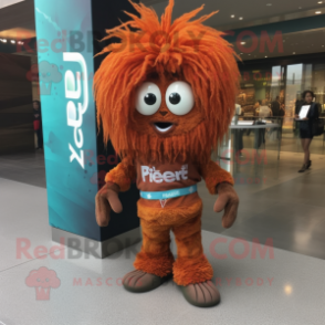 Rust Pendant mascot costume character dressed with a Graphic Tee and Hair clips
