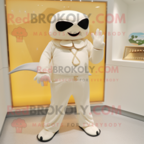 Cream Stingray mascot costume character dressed with a Culottes and Belts