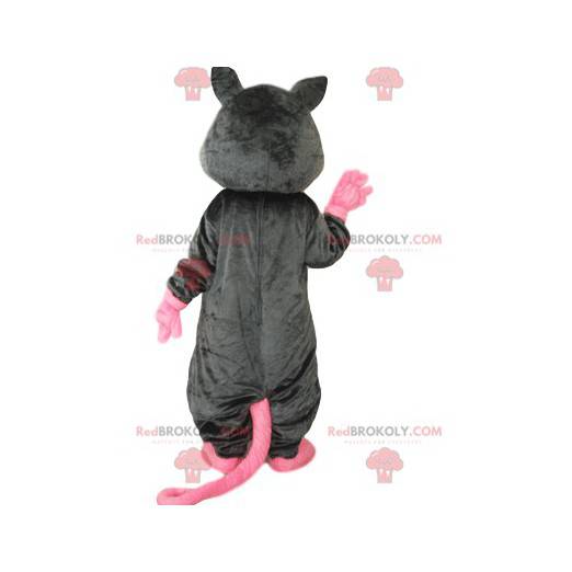 Veldig munter grå og rosa musemaskot. - Redbrokoly.com