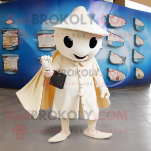 Cream Stingray mascot costume character dressed with a Culottes and Belts