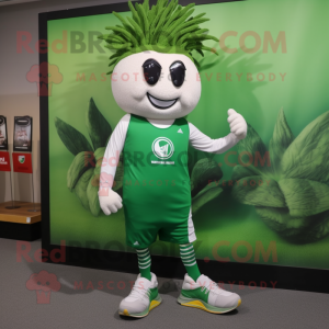 Forest Green Onion mascot costume character dressed with a Running Shorts and Shoe laces