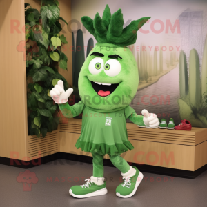 Forest Green Onion mascot costume character dressed with a Running Shorts and Shoe laces