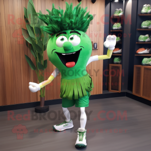 Forest Green Onion mascot costume character dressed with a Running Shorts and Shoe laces