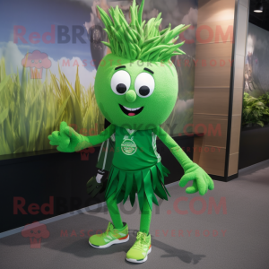 Forest Green Onion mascot costume character dressed with a Running Shorts and Shoe laces