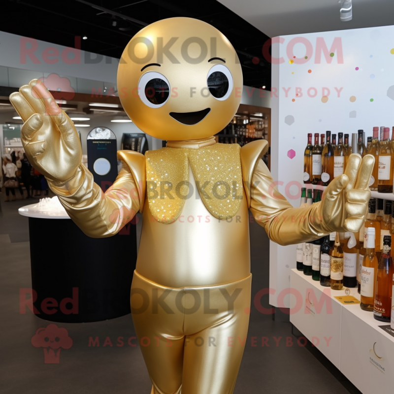 Gold Champagne mascot costume character dressed with a Long Sleeve Tee and Gloves Gold Champagne mascot costume character dressed with a Long Sleeve Tee and Gloves