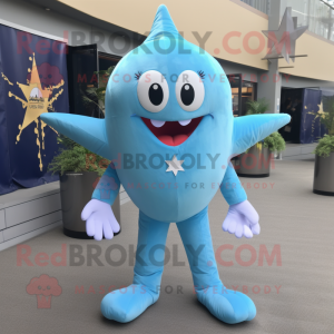 Sky Blue Starfish mascot costume character dressed with a Joggers and Cufflinks