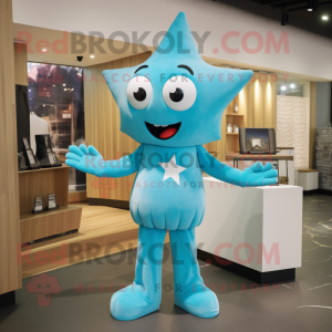 Sky Blue Starfish mascot costume character dressed with a Joggers and Cufflinks