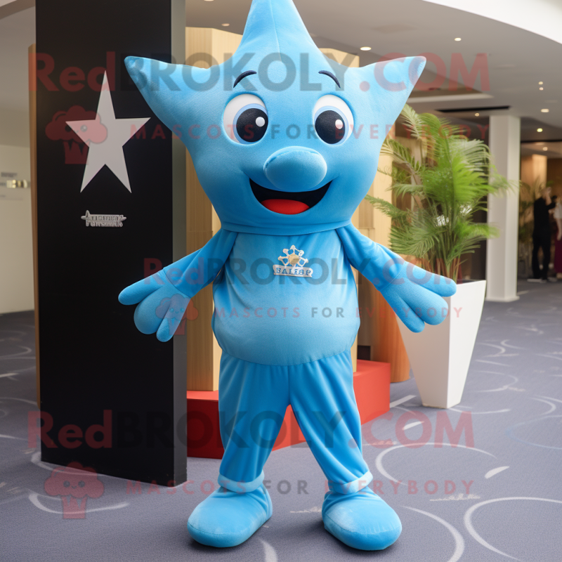 Sky Blue Starfish mascot costume character dressed with a Joggers and Cufflinks