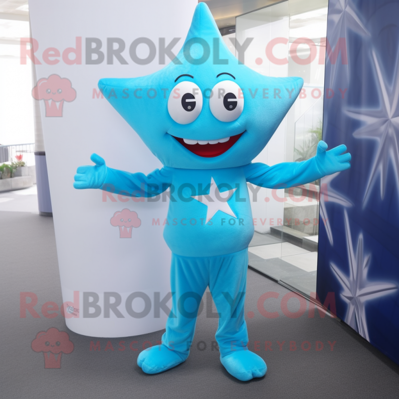 Sky Blue Starfish mascot costume character dressed with a Joggers and Cufflinks