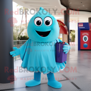 Turquoise Ghost mascot costume character dressed with a Capri Pants and Coin purses
