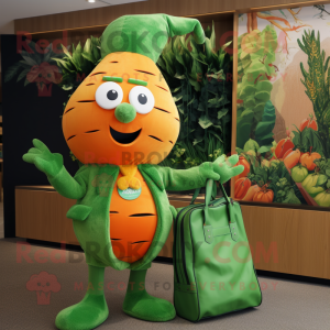 Forest Green Carrot mascot costume character dressed with a Playsuit and Handbags