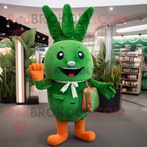 Forest Green Carrot mascot costume character dressed with a Playsuit and Handbags