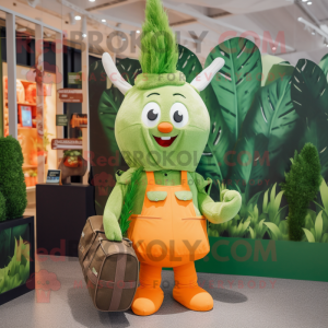 Forest Green Carrot mascot costume character dressed with a Playsuit and Handbags