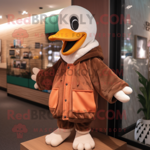 Brown Goose mascot costume character dressed with a Hoodie and Beanies