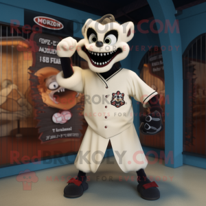 Cream Vampire mascot costume character dressed with a Baseball Tee and Rings