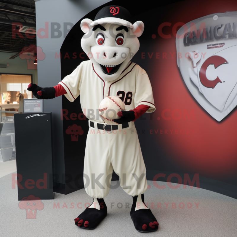 Cream Vampire mascot costume character dressed with a Baseball Tee and Rings