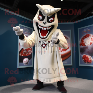 Cream Vampire mascot costume character dressed with a Baseball Tee and Rings