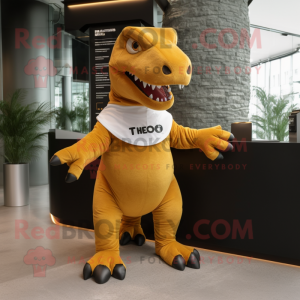 Gold T Rex maskot kostume...