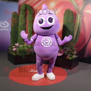 Lavender Raspberry mascot costume character dressed with a Yoga Pants and Rings