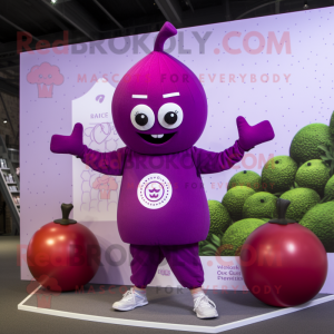 Lavender Raspberry mascot costume character dressed with a Yoga Pants and Rings