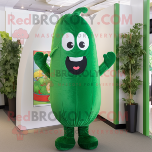 Forest Green Green Bean mascot costume character dressed with a Capri Pants and Headbands