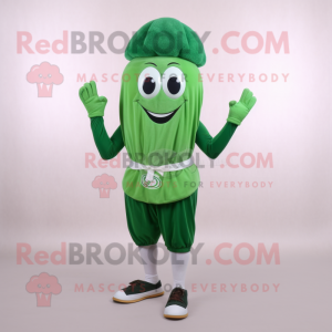 Forest Green Green Bean mascot costume character dressed with a Capri Pants and Headbands