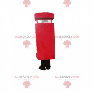 Red telephone booth mascot with a black mustache -