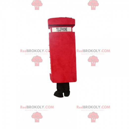 Red telephone booth mascot with a black mustache -