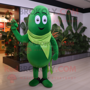 Forest Green Green Bean mascot costume character dressed with a Capri Pants and Headbands