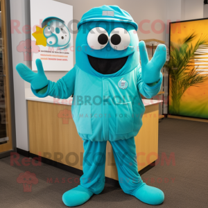 Teal Pho mascot costume character dressed with a Romper and Tie pins