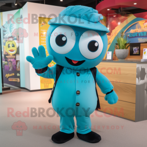 Teal Pho mascot costume character dressed with a Romper and Tie pins