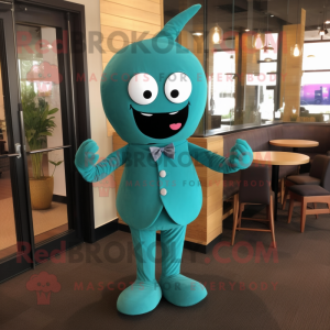 Teal Pho mascot costume character dressed with a Romper and Tie pins