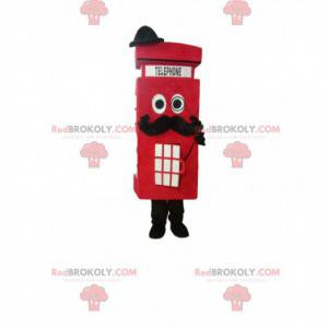 Mascotte de cabine téléphonique rouge avec une moustache noire