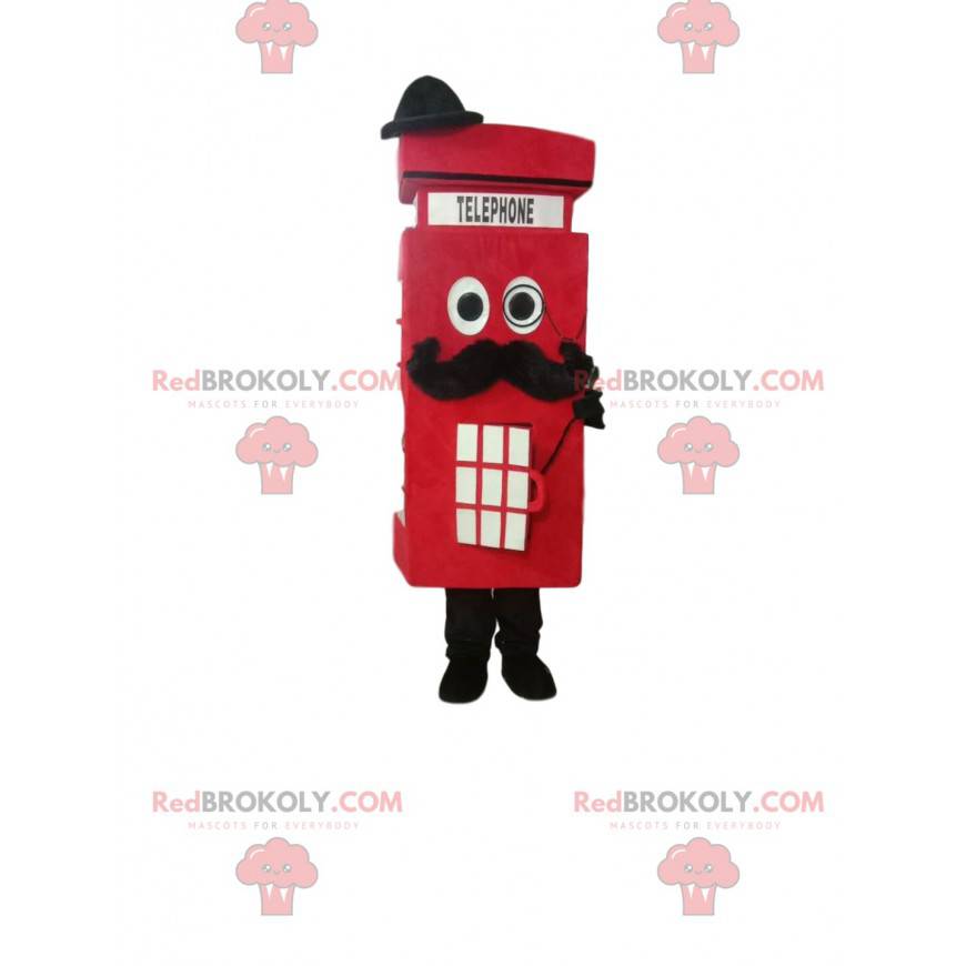 Rød telefonkiosk maskot med svart bart - Redbrokoly.com