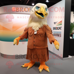 Peach Bald Eagle mascot costume character dressed with a Wrap Dress and Caps