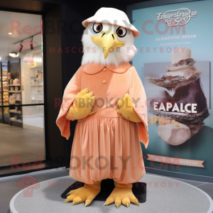 Peach Bald Eagle mascot costume character dressed with a Wrap Dress and Caps