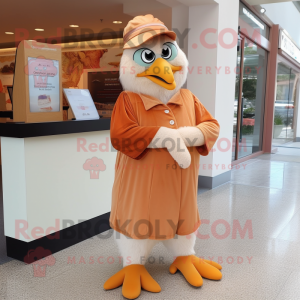 Peach Bald Eagle mascot costume character dressed with a Wrap Dress and Caps