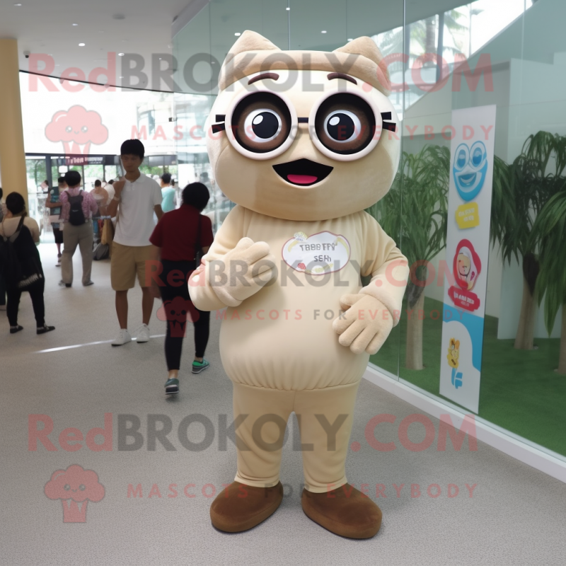 Beige Bracelet mascot costume character dressed with a Romper and Reading glasses Beige Bracelet mascot costume character dressed with a Romper and Reading glasses