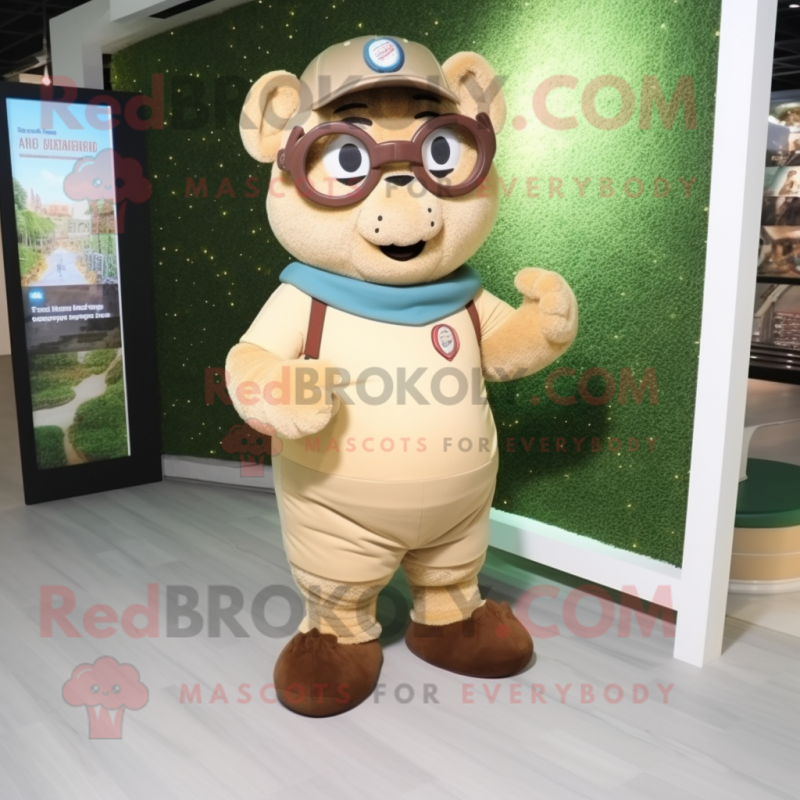 Beige Bracelet mascot costume character dressed with a Romper and Reading glasses Beige Bracelet mascot costume character dressed with a Romper and Reading glasses