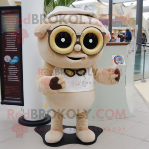 Beige Bracelet mascot costume character dressed with a Romper and Reading glasses