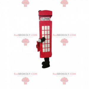 Red telephone booth mascot with a black mustache -