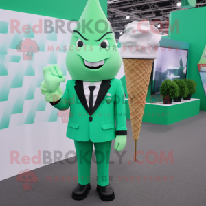 Green Ice Cream Cone mascot costume character dressed with a Blazer and Earrings